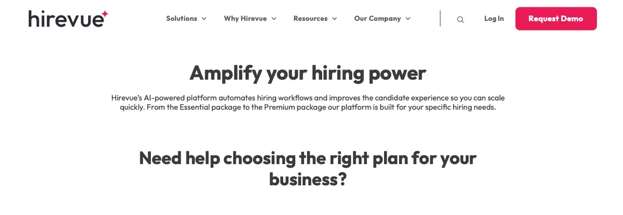 HireVue’s AI-powered video interviewing homepage