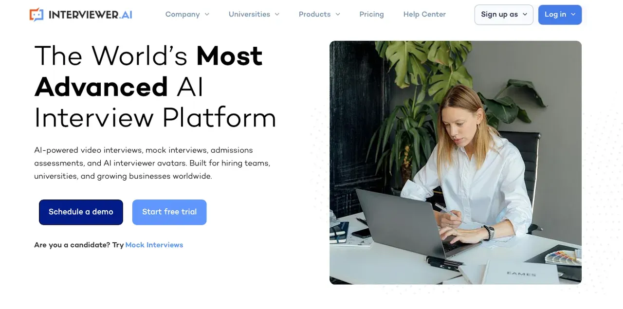Interviewer.AI’s video interview platform homepage