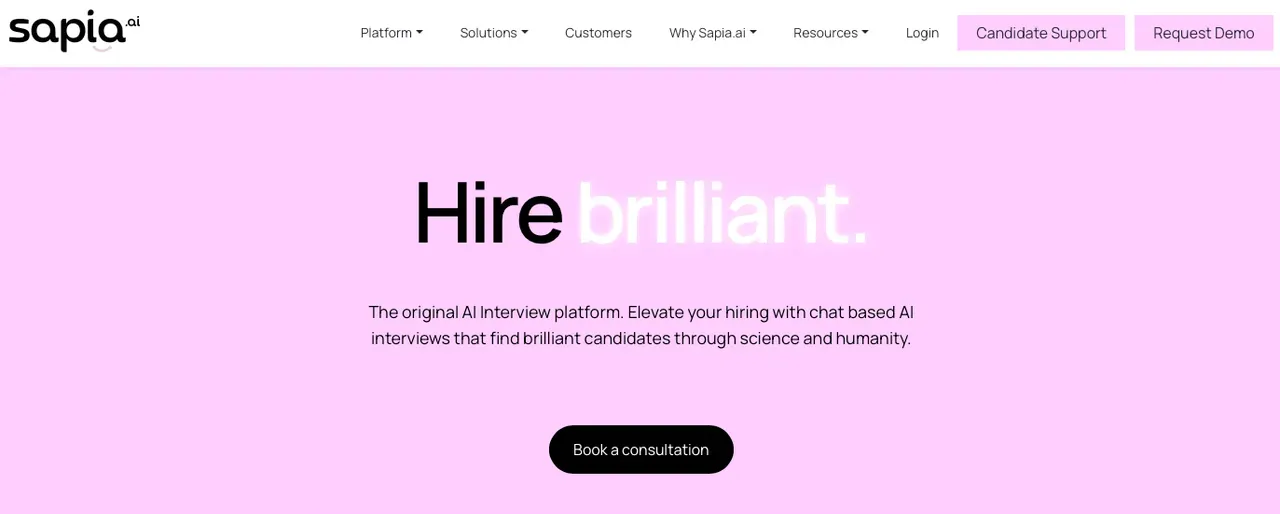Sapia.ai’s chat-based interview screening homepage