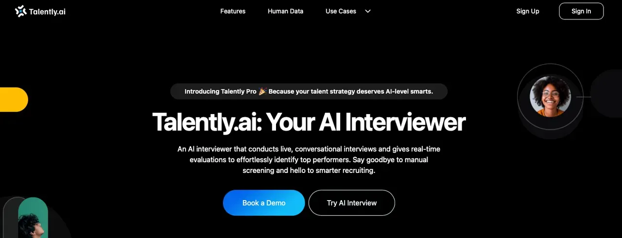 Talently.ai’s conversational AI interview homepage