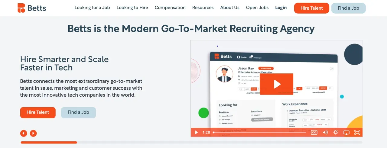 Betts Recruiting’s go-to-market hiring homepage